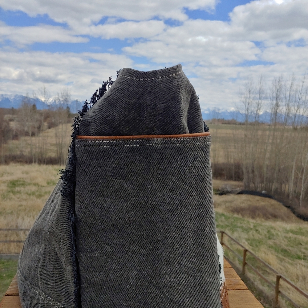 Western Cowhide Leather Tote Bag Boho Shoulder Purse Everyday Carryall Weekender - Picture 7 of 8